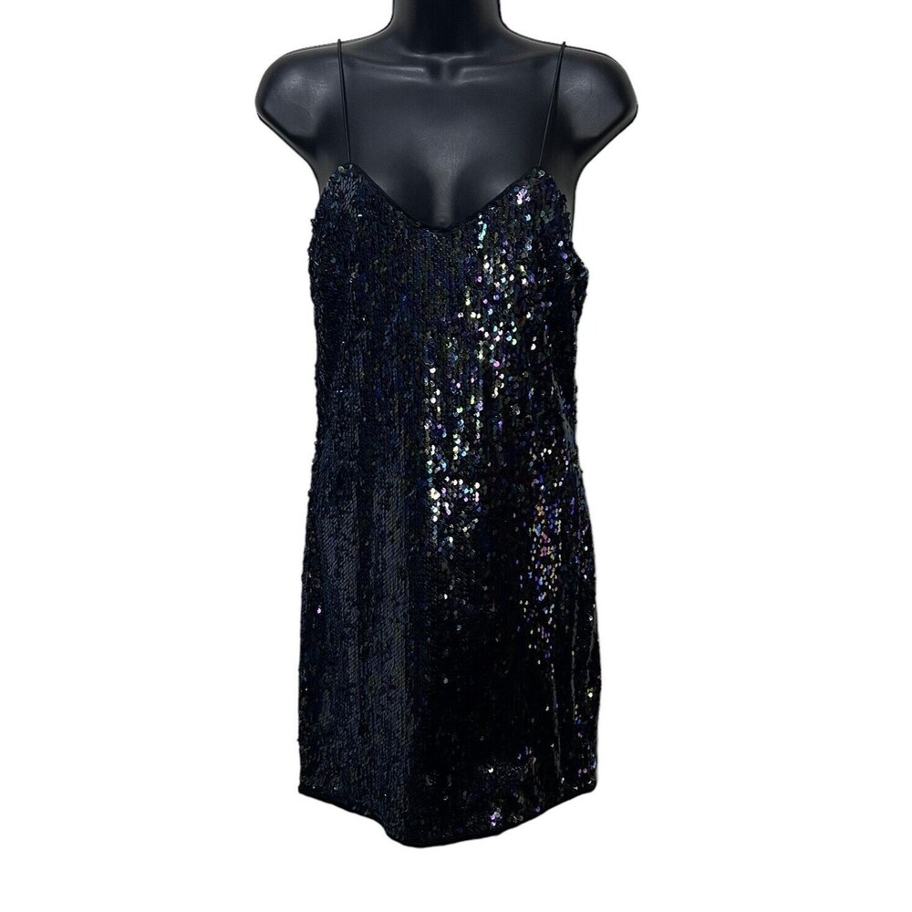 Lulus Light Me Up Multi-Color Sequin Strappy Body Con V-Neck Mini Dress Medium
